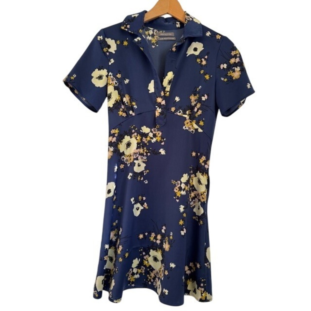 Urban Outfitters Navy Blue Floral Print Short Sleeve Mini‎ Dress XS
